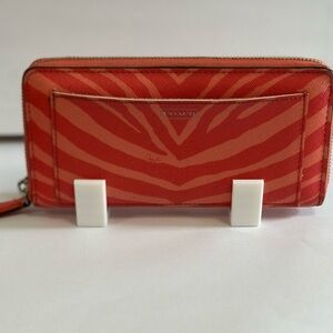 Coach Vibrant Red and Orange Zebra Print Accordion Striped Wallet